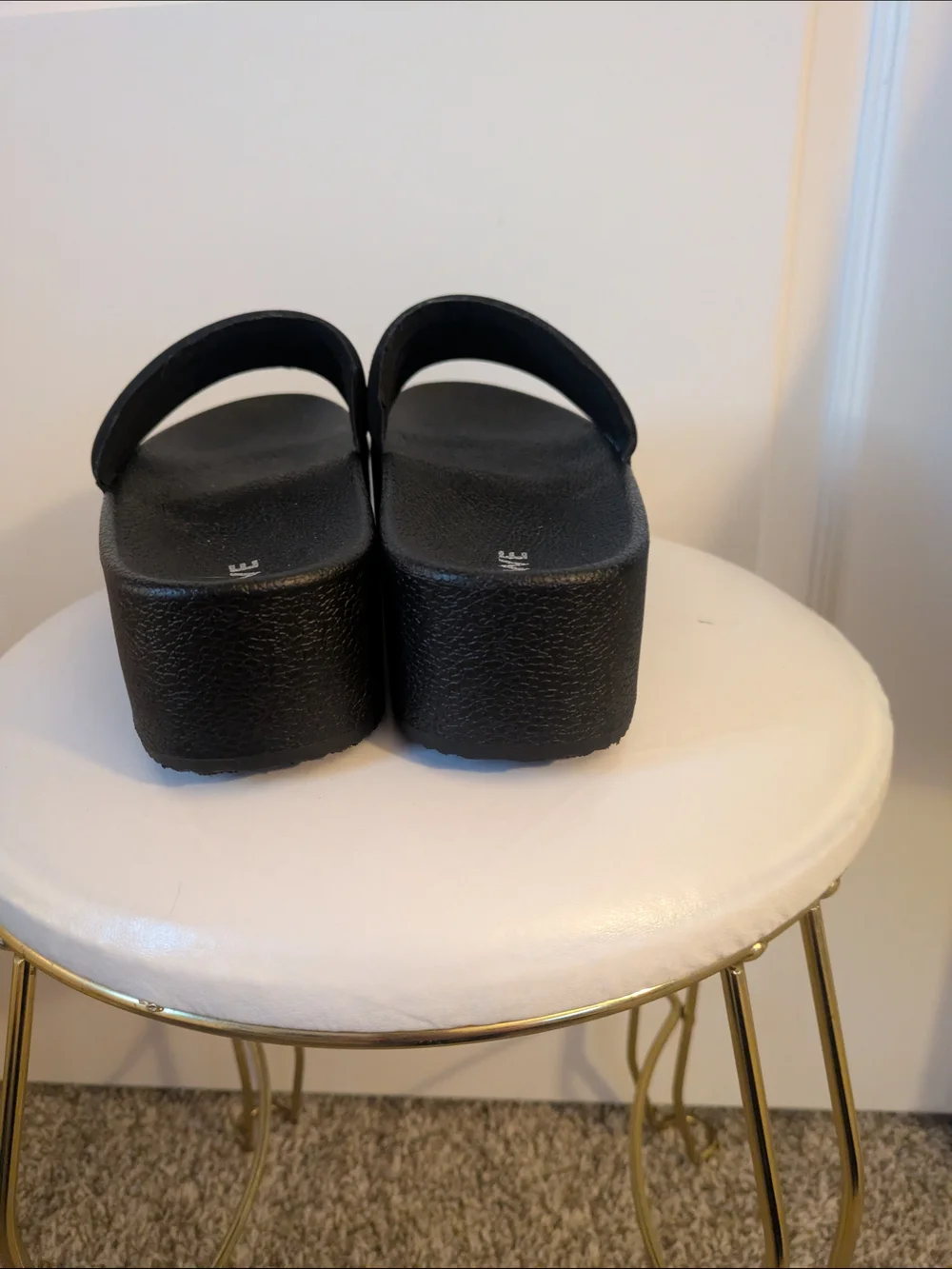 Like New Black Platform Slide Sandals with Rhinestone Straps